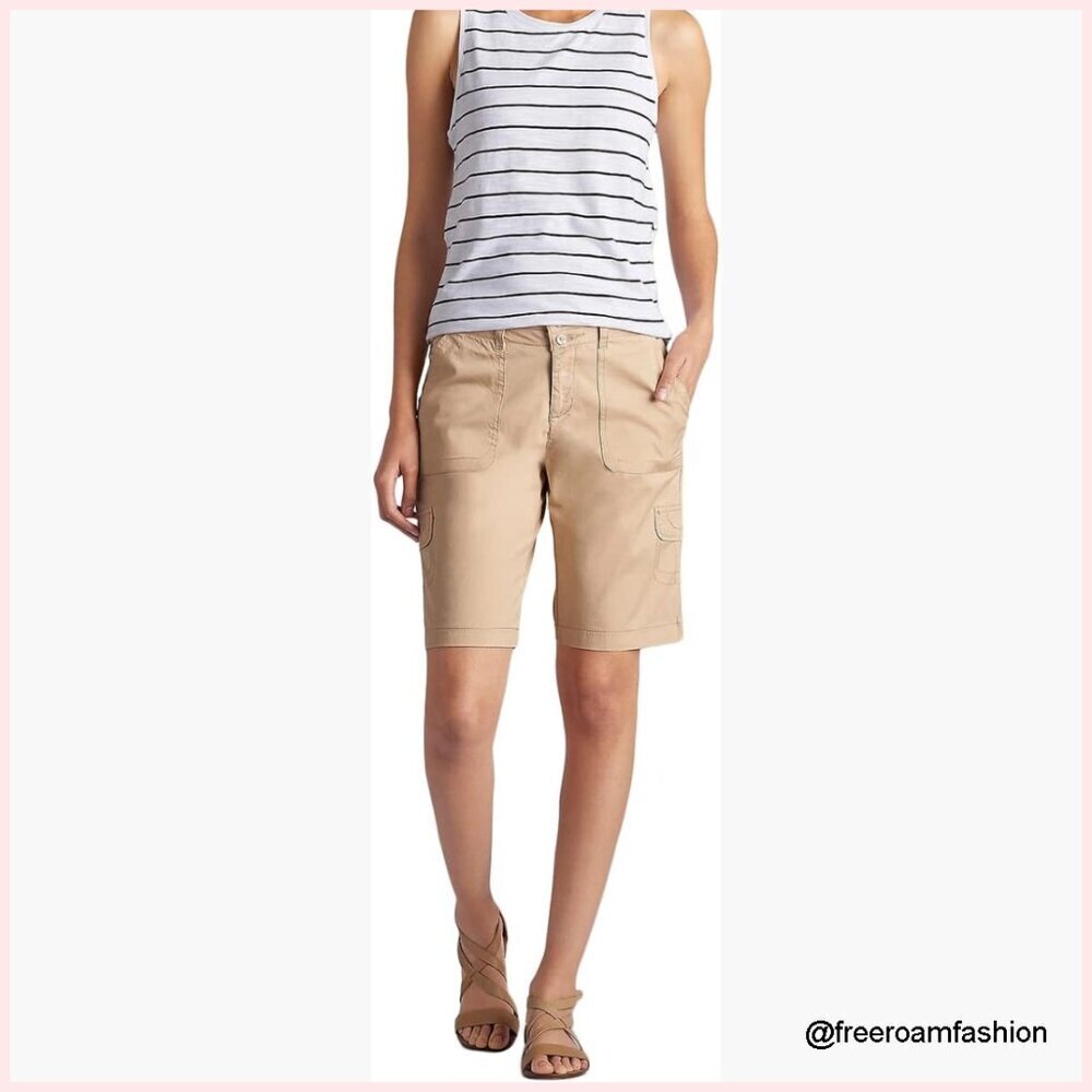 Relaxed Fit Cargo Bermuda Shorts with Knit Waist, Casual Denim